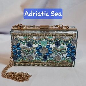 Handmade Pearl Chaos Blue Sky Transparent Clutch - Adriatic Sea